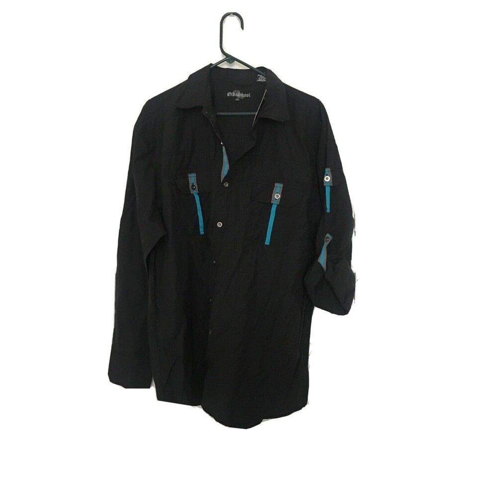 Old Skool Men's Long Sleeve Button Up Shirt Casual Size 2XL Black Blue